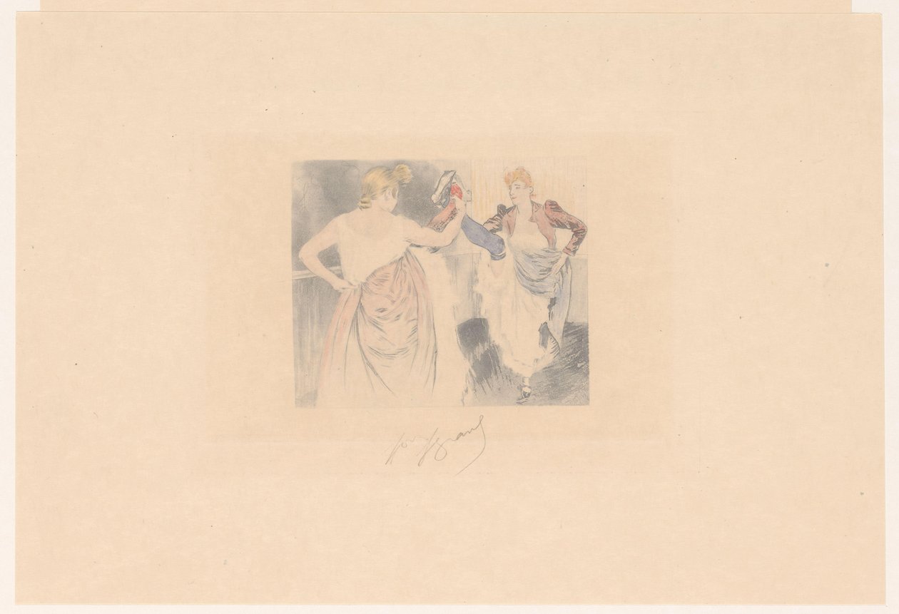 Twee cancan-danseressen met opgeheven benen door Louis Legrand (signed by artist)