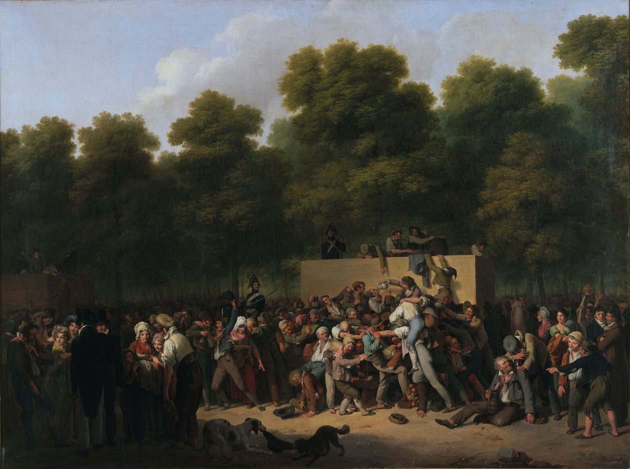 Verdeling van wijn en voedsel op de Champs-Elysées ter gelegenheid van de koning... door Louis Leopold Boilly