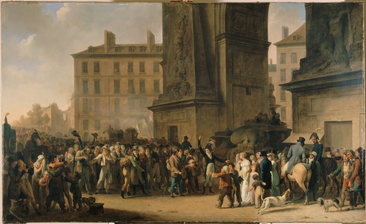 De rekruten van 1807 die voor de Porte Saint-Denis defileren door Louis Leopold Boilly