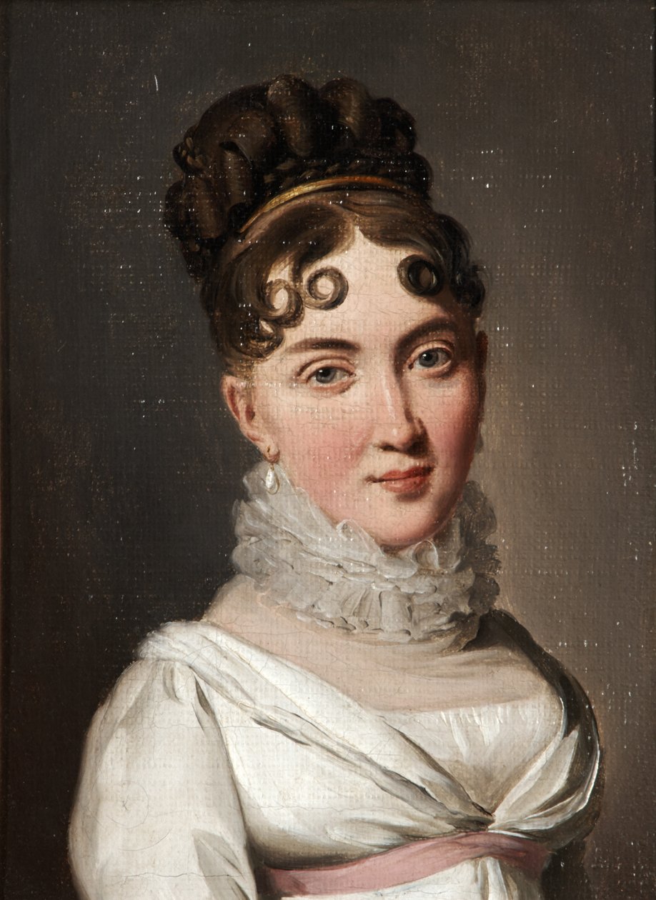 Portret van een jonge vrouw met een kanten kraag door Louis Leopold Boilly