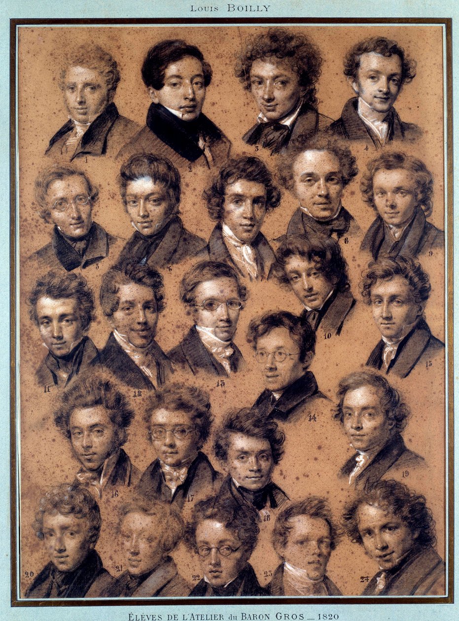 Portret van de studenten van het atelier van schilder Antoine Jean Gros door Louis Leopold Boilly