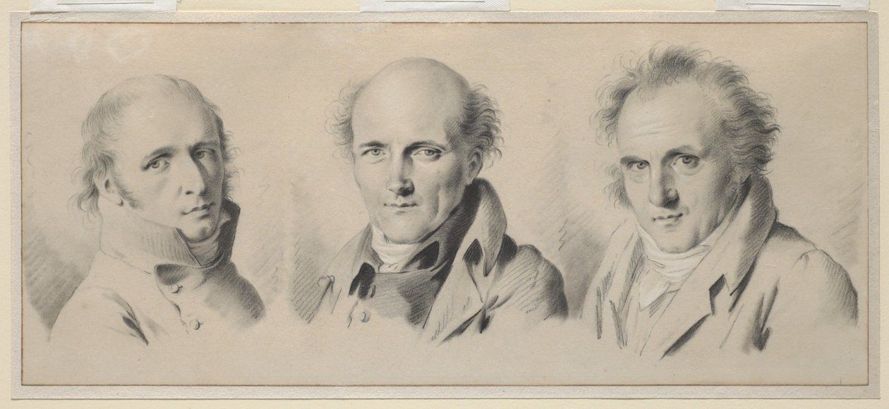 Portretten van Charles Percier, Pierre-François Léotard Fontaine en Claude-Louis Bernier door Louis Leopold Boilly