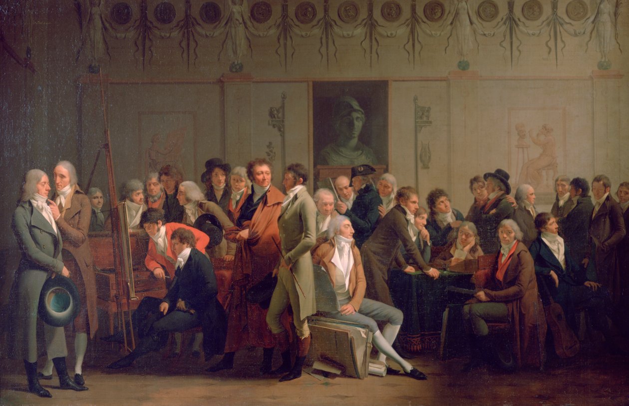 Reünie van kunstenaars in het atelier van Isabey, 1798 door Louis Leopold Boilly