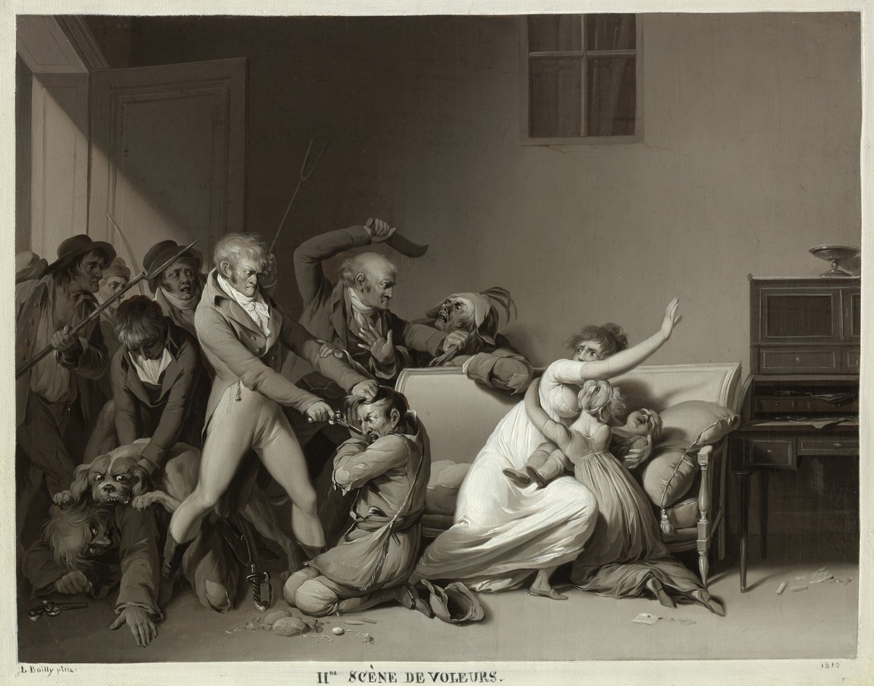 Tweede scène van inbrekers: de inbrekers gearresteerd, 1810 door Louis Leopold Boilly