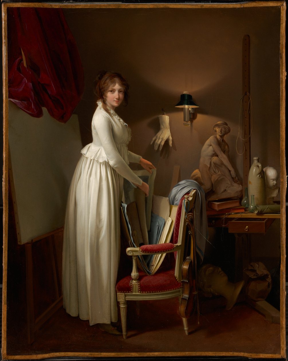 De vrouw van de kunstenaar in zijn atelier door Louis Leopold Boilly