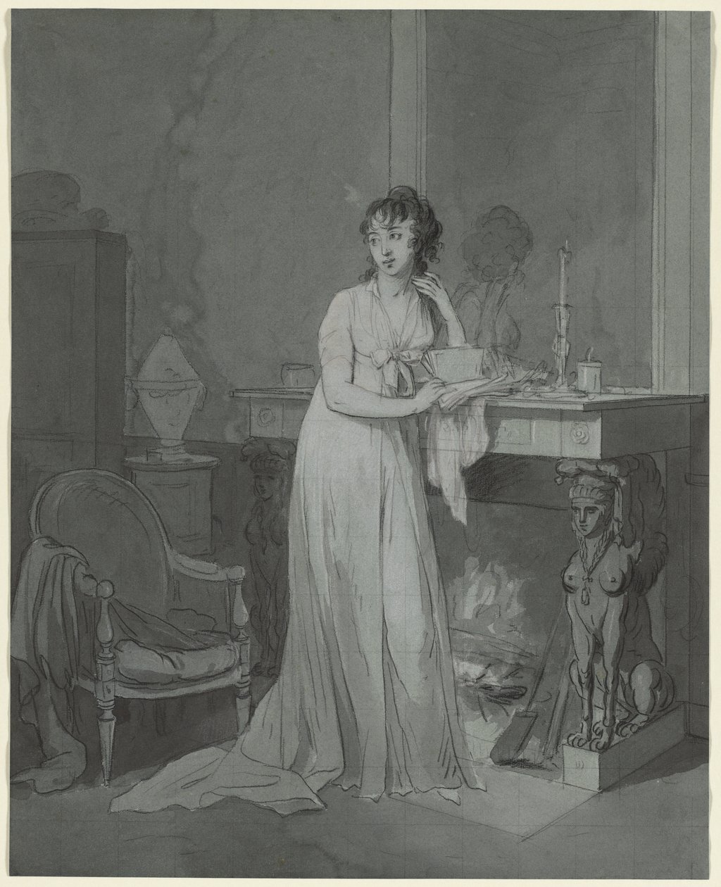 Vrouw voor een open haard door Louis Leopold Boilly