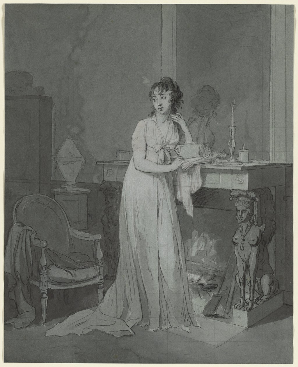 Vrouw voor een open haard, ca. 1803 door Louis Leopold Boilly