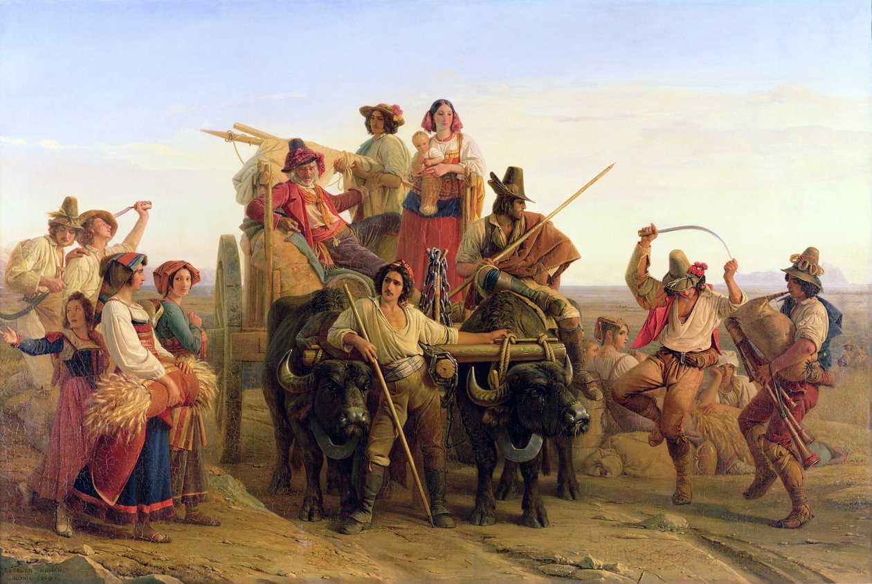 De aankomst van de oogsters in de Pontijnse moerassen, 1830 door Louis Leopold Robert