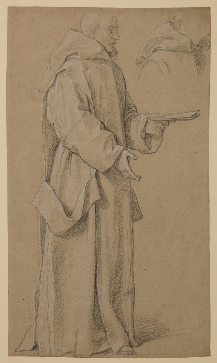 Staande monnik en studie van een kap door Louis Licherie de Beuron (attr. to)