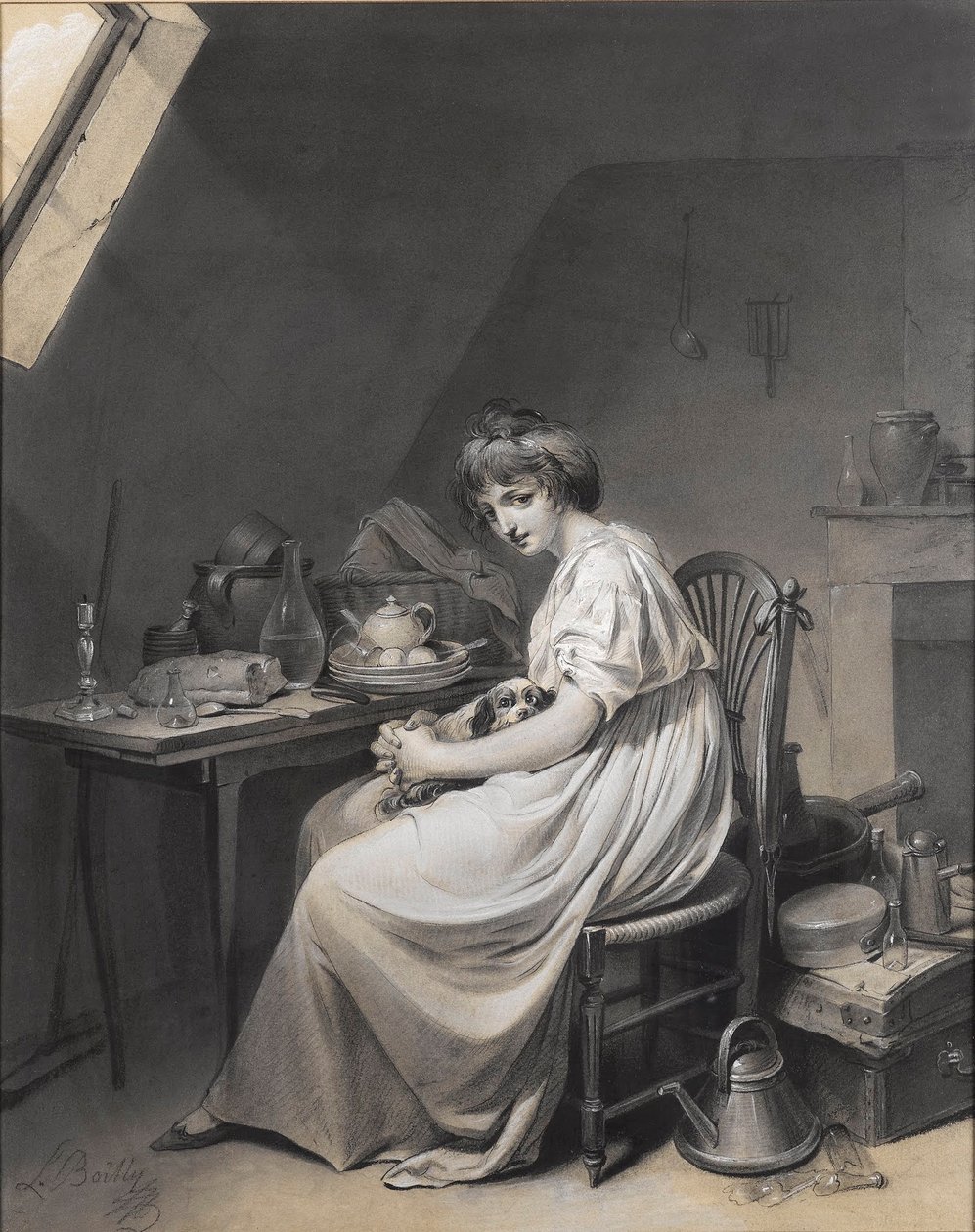 Louis-Léopold Boilly - Jong meisje met haar hond door Louis Leopold Boilly