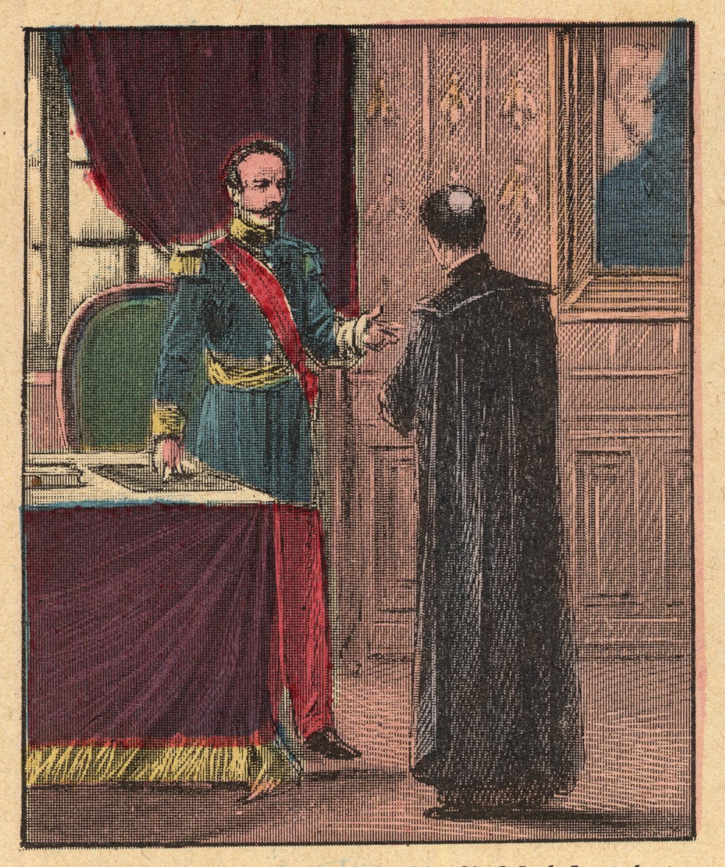 Napoleon III en Louis-Gaston de Segur (1820-1881) Franse bisschop in Elysee - Gravure uit 