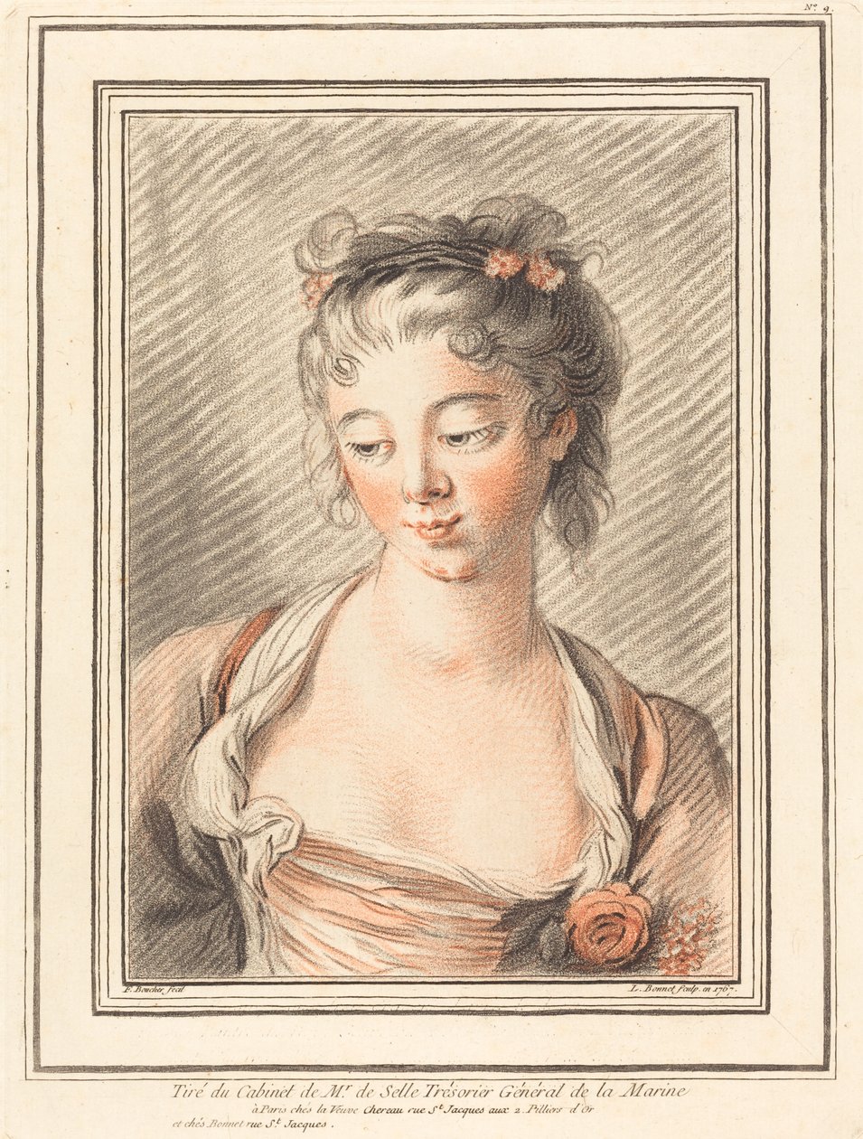 Buste van een jonge vrouw die naar beneden kijkt, 1773 of later door Louis Marin Bonnet