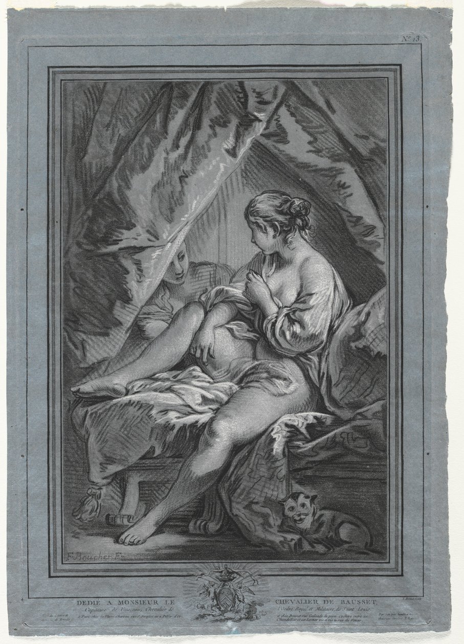 Jonge vrouw zittend op een bed, 1764-1767 door Louis Marin Bonnet