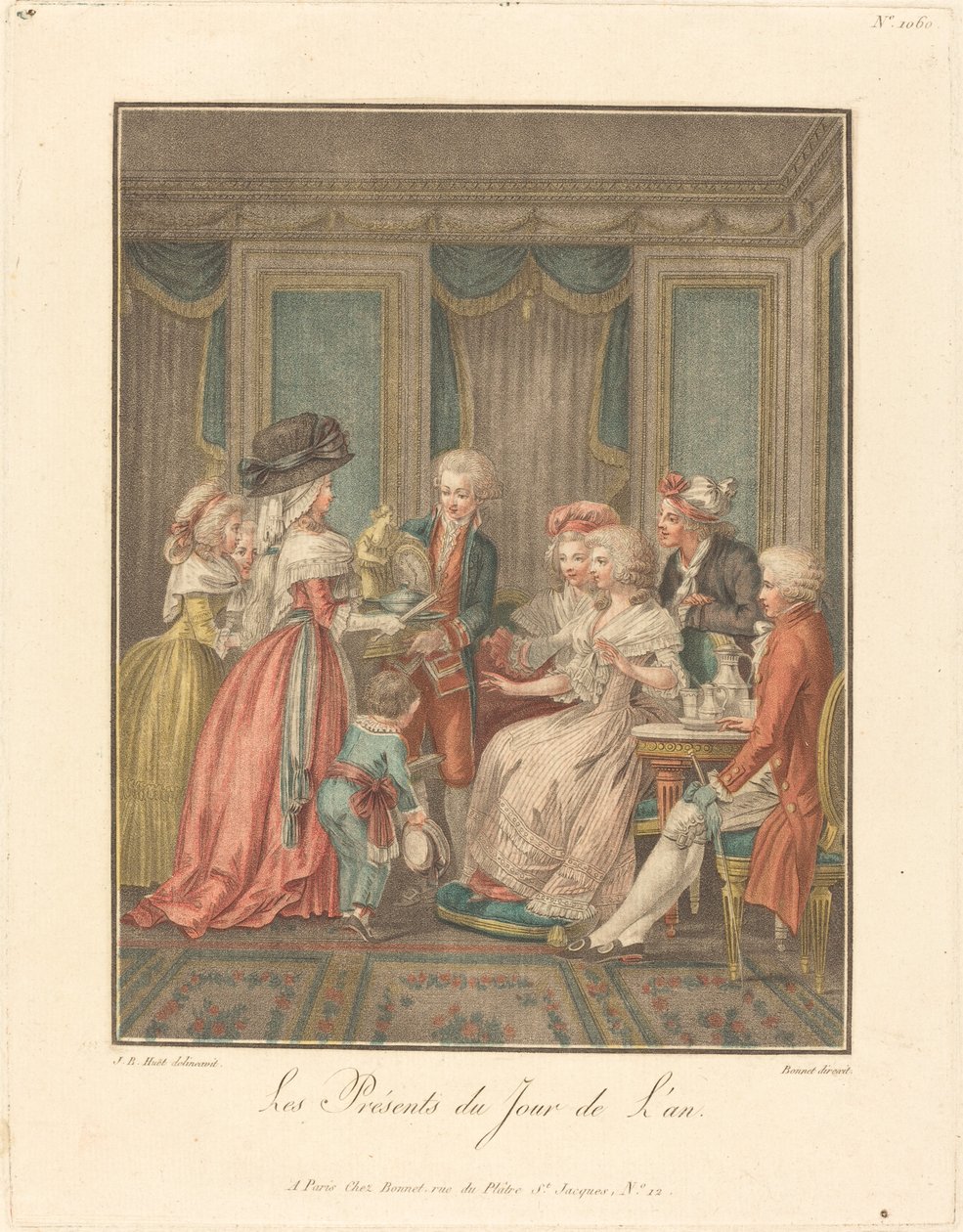 Nieuwjaarsgeschenken door Louis Marin Bonnet after Jean Baptiste Hüet, I