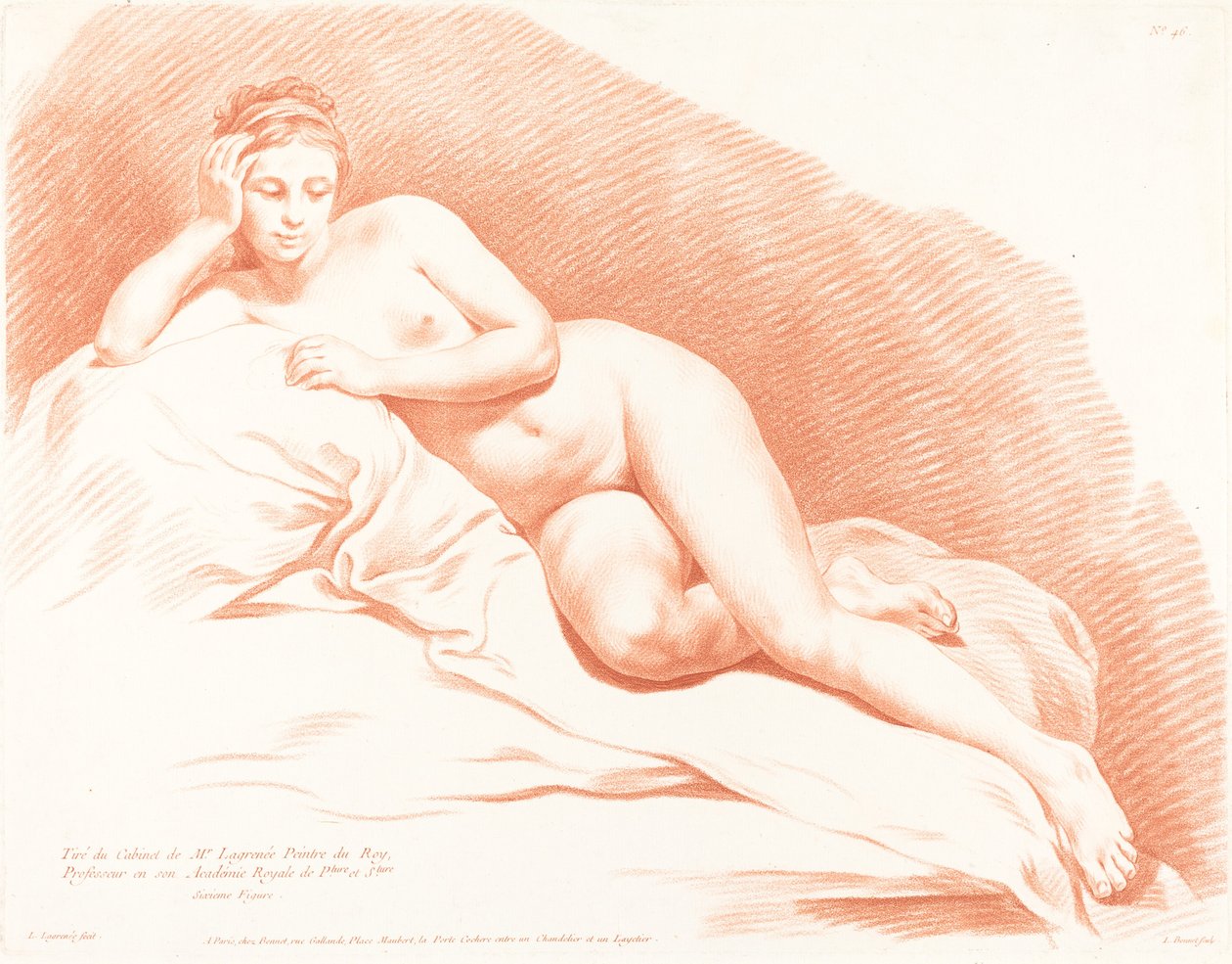 Liggende Vrouwelijke Naakt door Louis Marin Bonnet after Louis Jean François Lagrenée