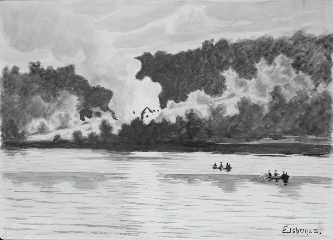 Brand gezien vanuit East Lyme, Connecticut, 1900 door Louis Michel Eilshemius