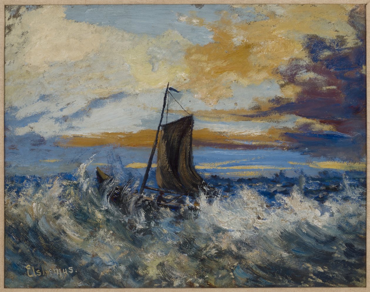 Zeilboot, stormachtige zee, c.1907 (olieverf op karton) door Louis Michel Eilshemius