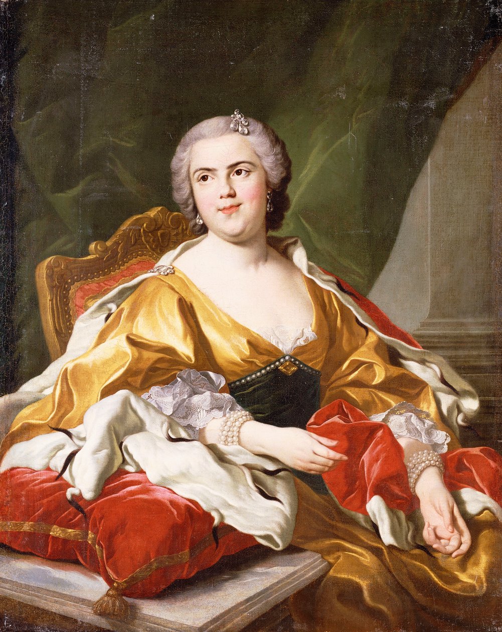 Portret van Louise Elisabeth de Bourbon, Hertogin van Parma, zittend, driekwart lengte door Louis Michel van Loo