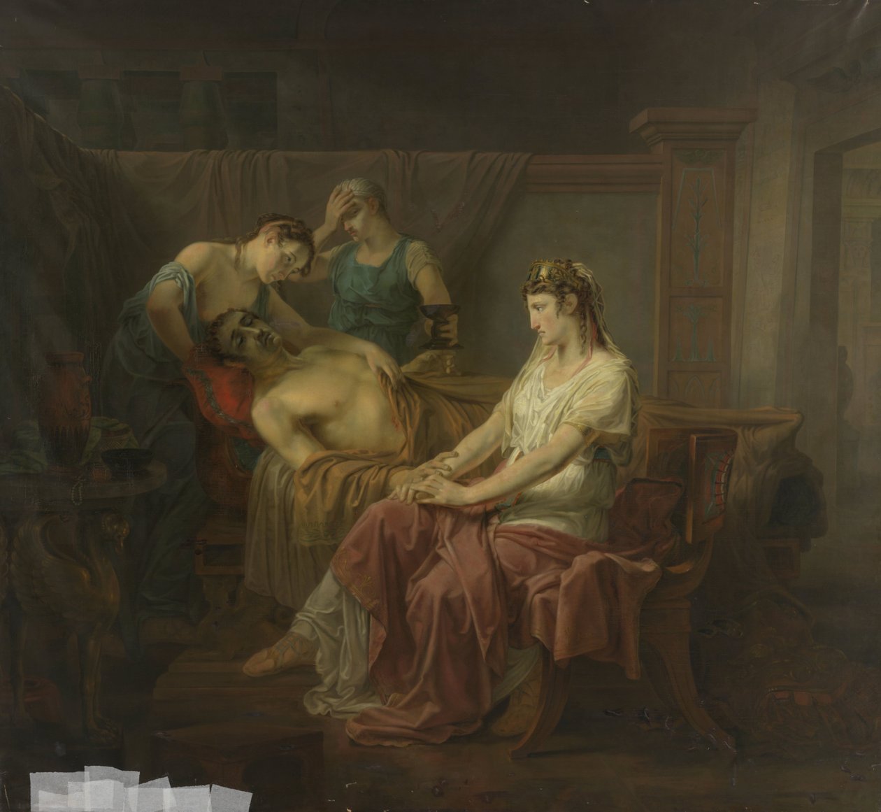 De dodelijk gewonde Marcus Antonius met Cleopatra door Louis Moritz