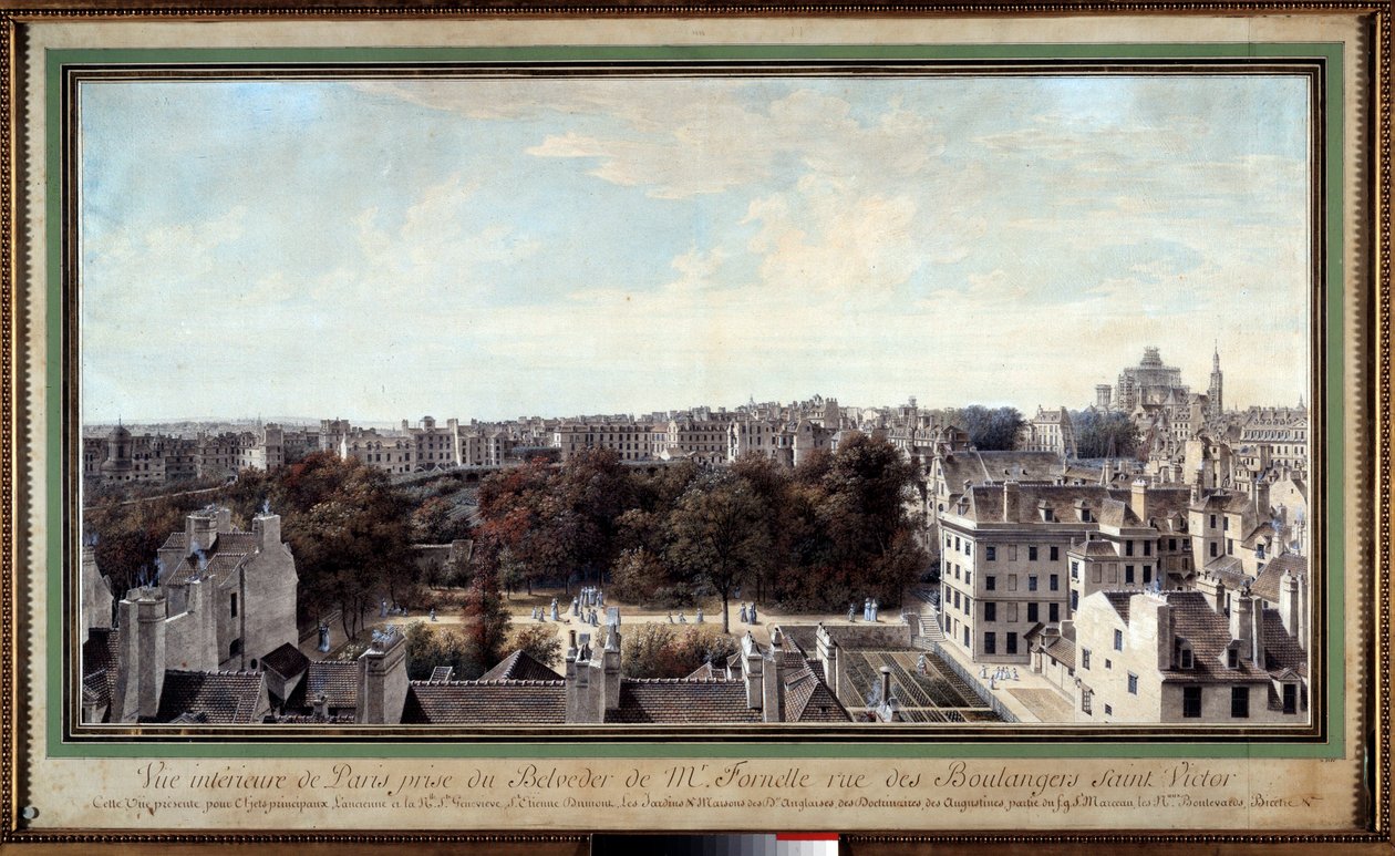 Uitzicht op Parijs vanaf het belvedere van Monsieur Fournelle, rue des Boulangers Saint Victor. Tekening door Louis de Lespinasse door Louis Nicolas de Lespinasse