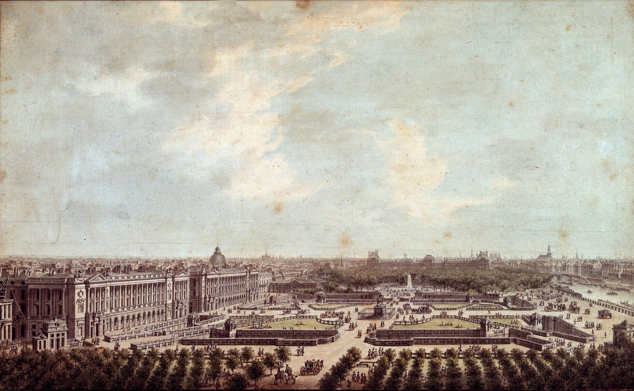 Zicht op Place Louis XV (huidige Place de la Concorde in Parijs) door Louis Nicolas de Lespinasse