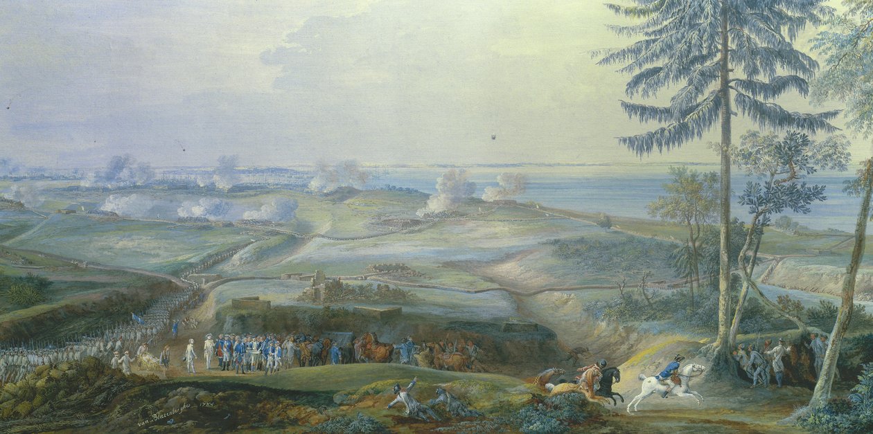 Het beleg van Yorktown van 6 tot 19 oktober door Louis Nicolas van Blarenberghe