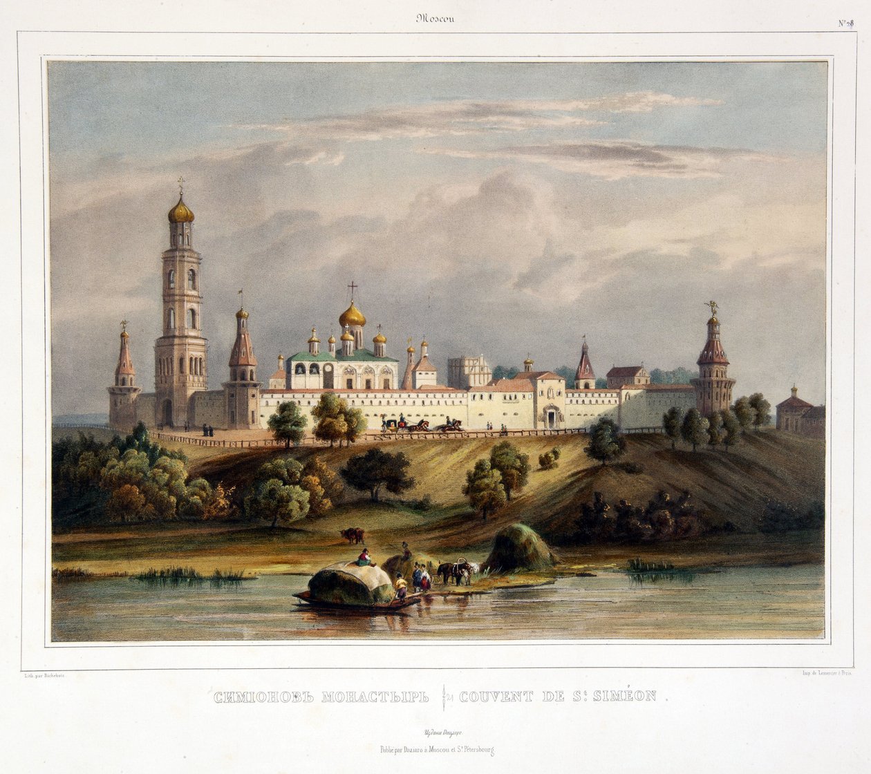 Het Simonov-klooster in Moskou. Werk van Louis Pierre Alphonse Bichebois (1801-1850), gravure ingekleurd met aquarel, begin 19e eeuw. Franse kunst, landschap, classicisme. Staatsmuseum van A. S.  door Louis Philippe Alphonse Bichebois