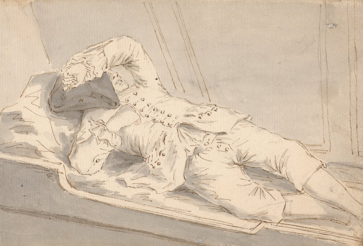 Man die slaapt in een kooi aan boord van een schip door Louis Philippe Boitard