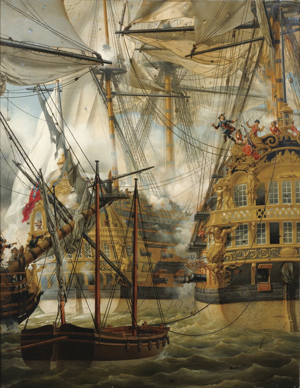 HMS Cumberland vecht tegen de Le Lys en La Gloire, 1827 door Louis Philippe Crepin