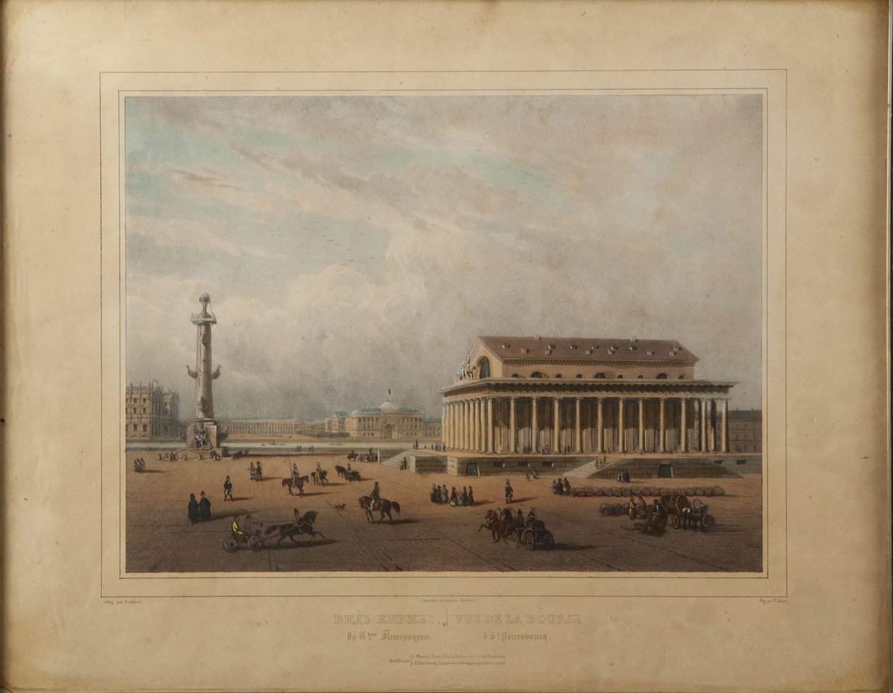 Beurs in Sint-Petersburg, eind jaren 1840 door Louis Pierre Alphonse Bichebois