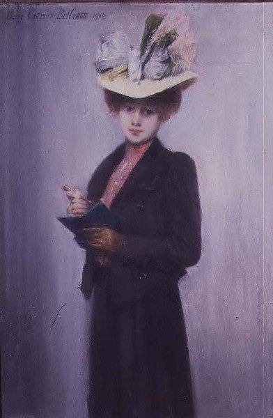 Een Elegante Dame met een Blauw Notitieboekje door Louis Robert Carrier-Belleuse