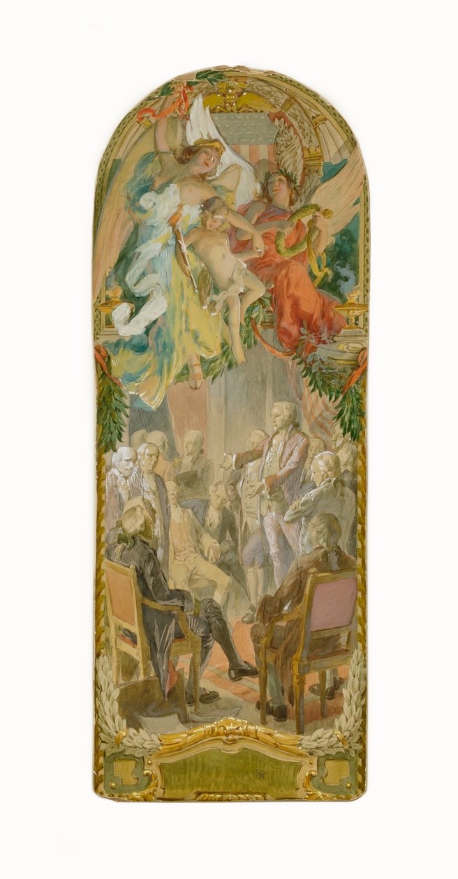 Een wetgevende zitting (studie voor panel, Oud Senaatsgebouw) door Louis Schaettle