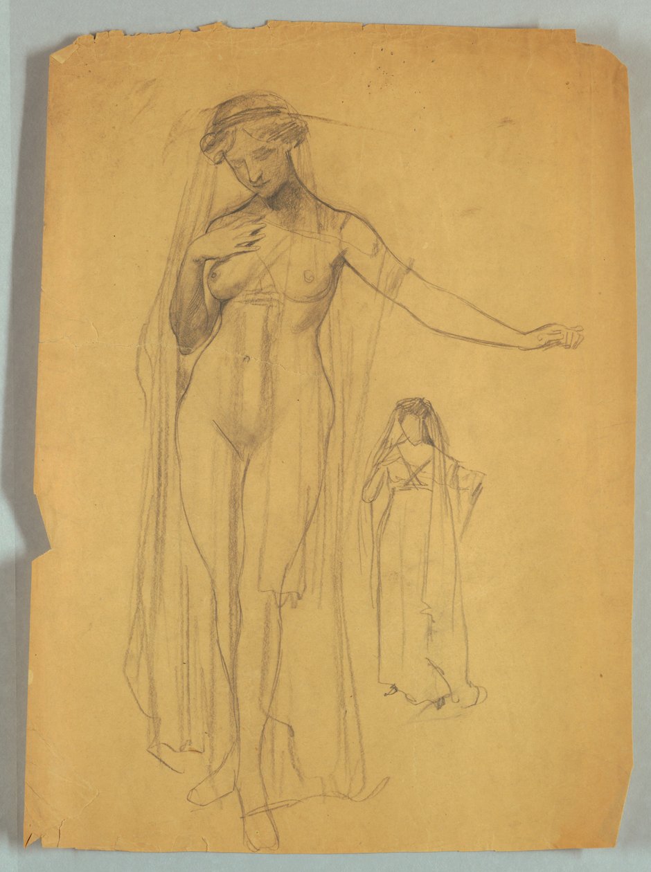 Studie van gesluierde naakte figuur door Louis Schaettle