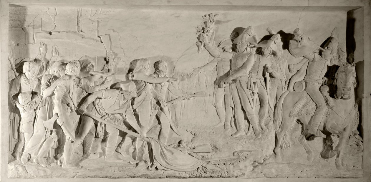 Vendee Oorlog: pacificatie van de Vendee door Generaal Lazare Hoche (1768-1797) in 1796. Laag reliëf in marmer gesneden door Simon Louis Boizot (1743-1809). 1800. Versailles, kasteelmuseum door Louis Simon Boizot