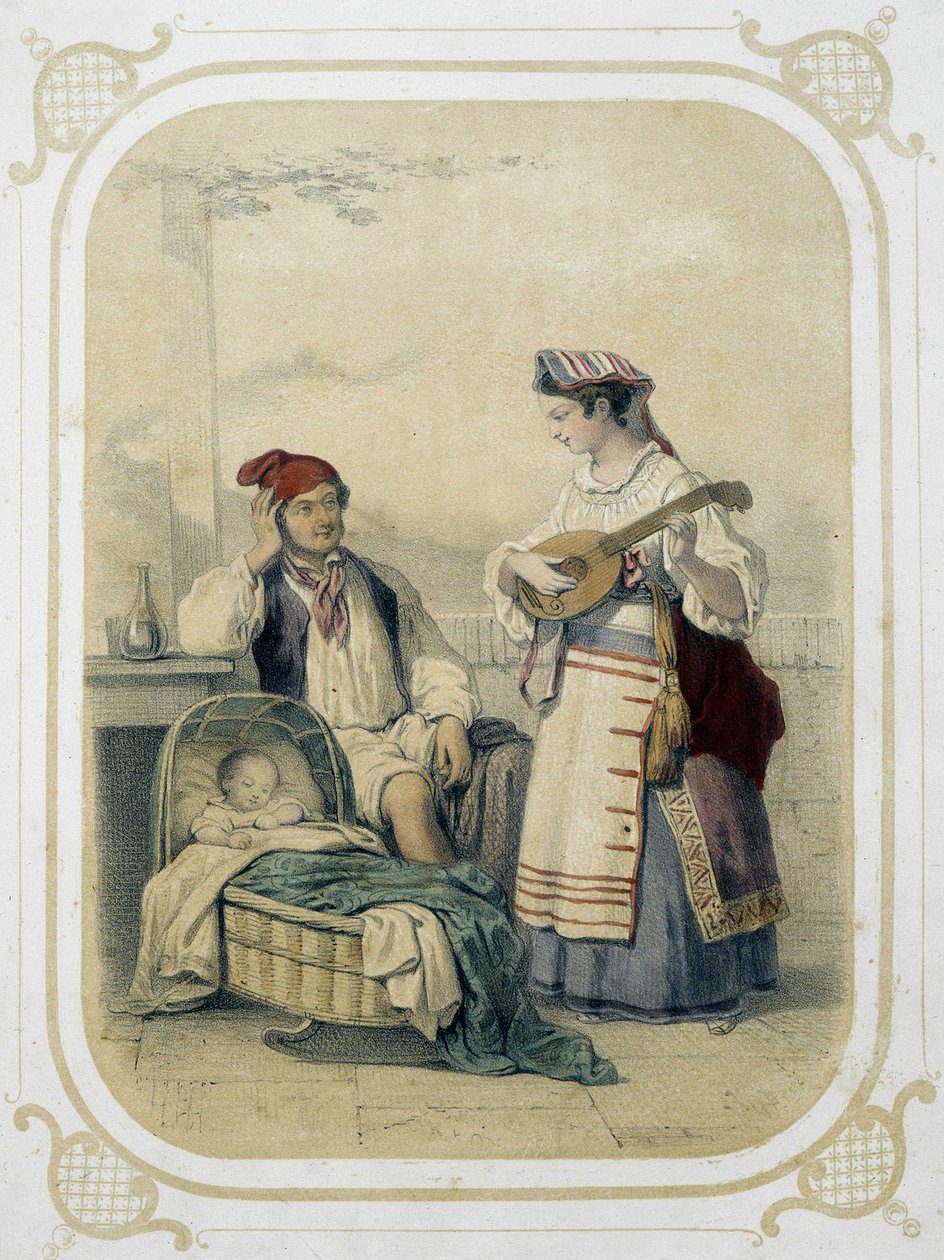 Familie in het Koninkrijk Napels, Italië - in "Album du jeune voyageur", geïllustreerd door Louis Lassalle door Louis Simon Lassalle
