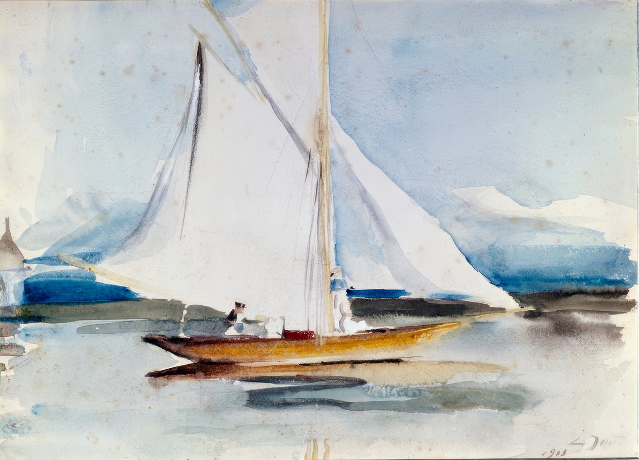 Zeilboot in de haveningang van Morges door Louis Soutter