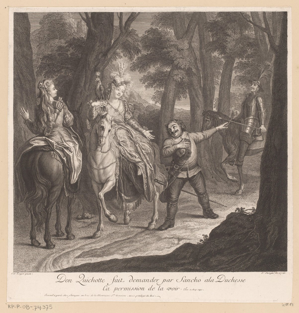 Don Quichot laat Sancho de hertogin toestemming vragen haar te zien door Louis Surugue