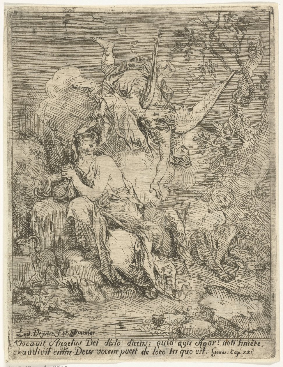 Hagar en Ismaël in de woestijn door Louis de Deyster