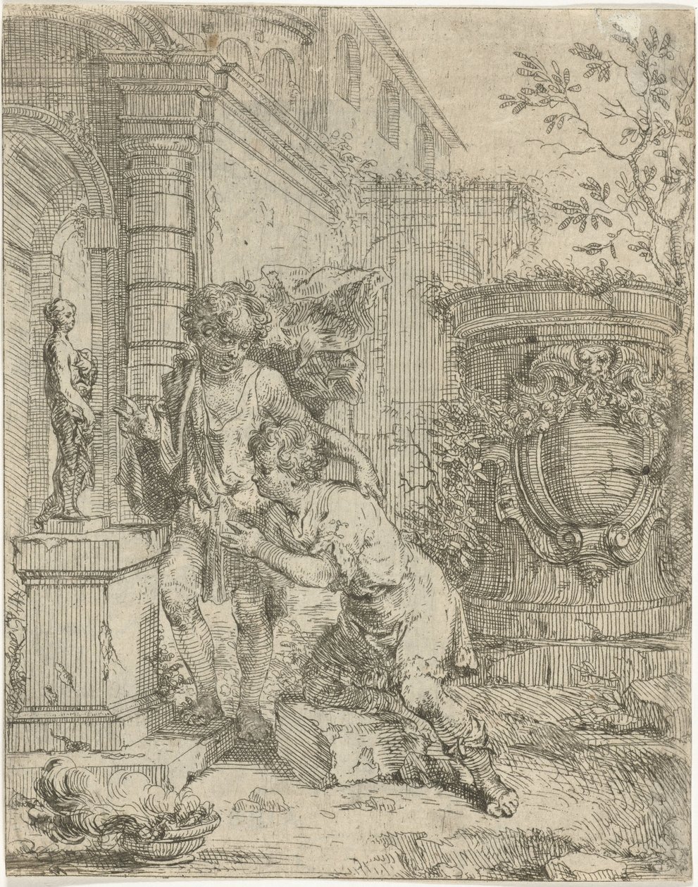 Twee jongens bij beeldje van Venus door Louis de Deyster