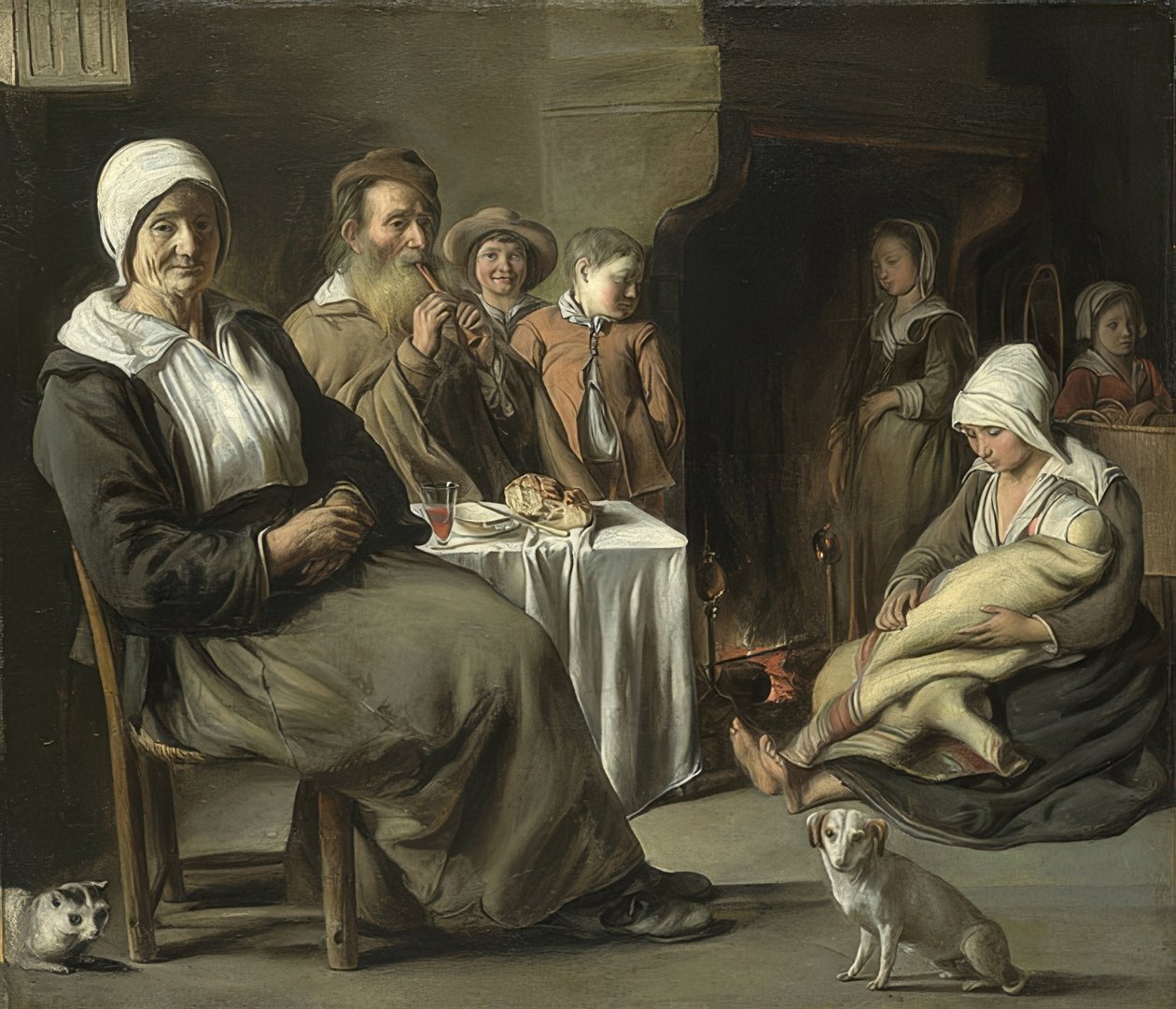 Boereninterieur met een oude fluitspeler door Louis le Nain