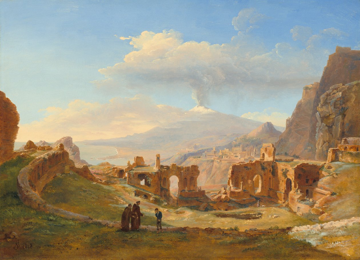 Het Romeinse theater in Taormina, 1828 door Louise Josephine Sarazin de Belmont