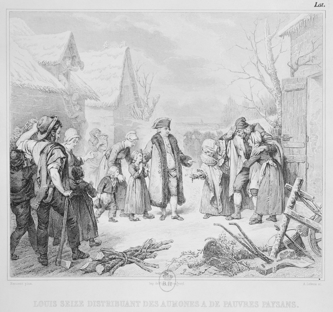 Lodewijk XVI (1754-93) Verdeelt Aalmoezen aan de Boeren in 1788, gegraveerd door A. Lefevre door Louise Marie Jeanne Hersent