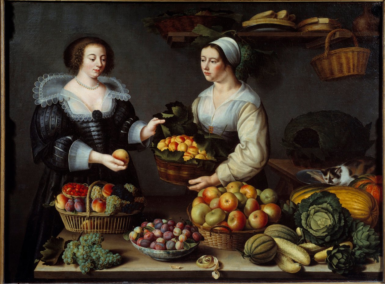De fruit- en groenteverkoopster door Louise Moillon