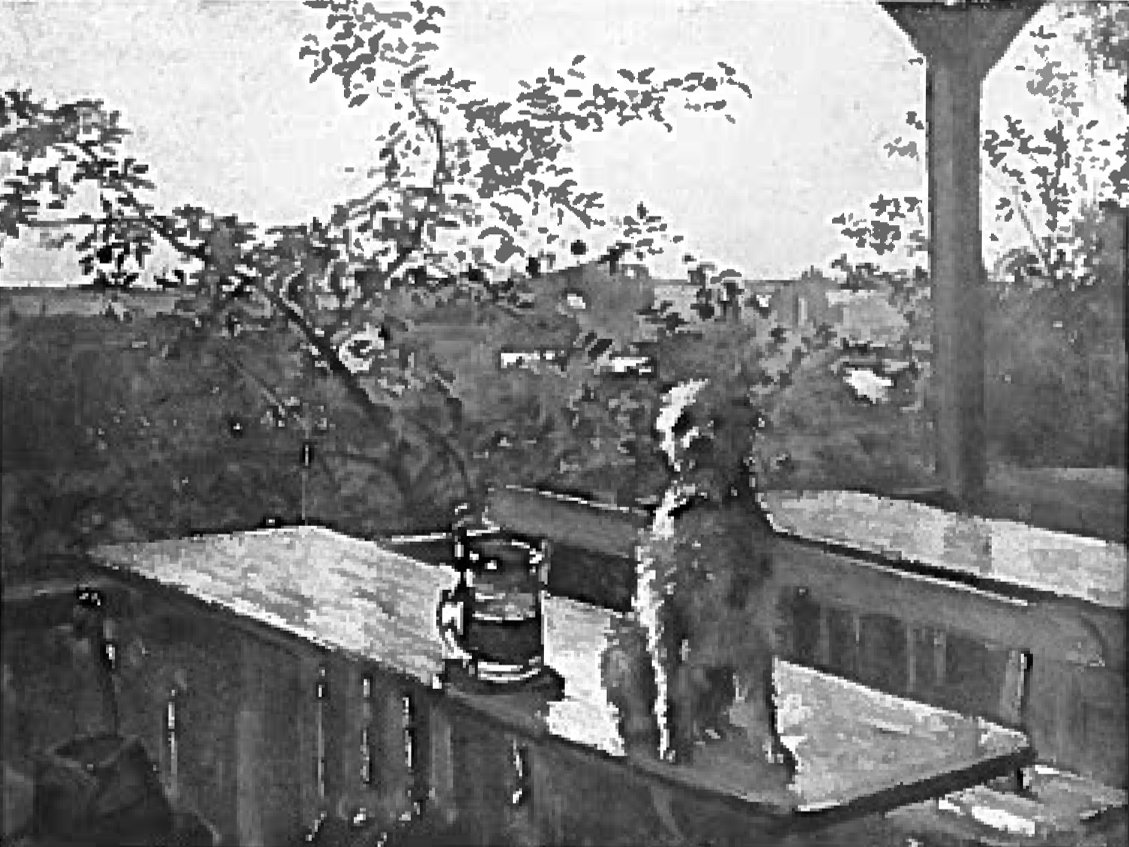 De hond Hipp op een tafel door Lovis Corinth