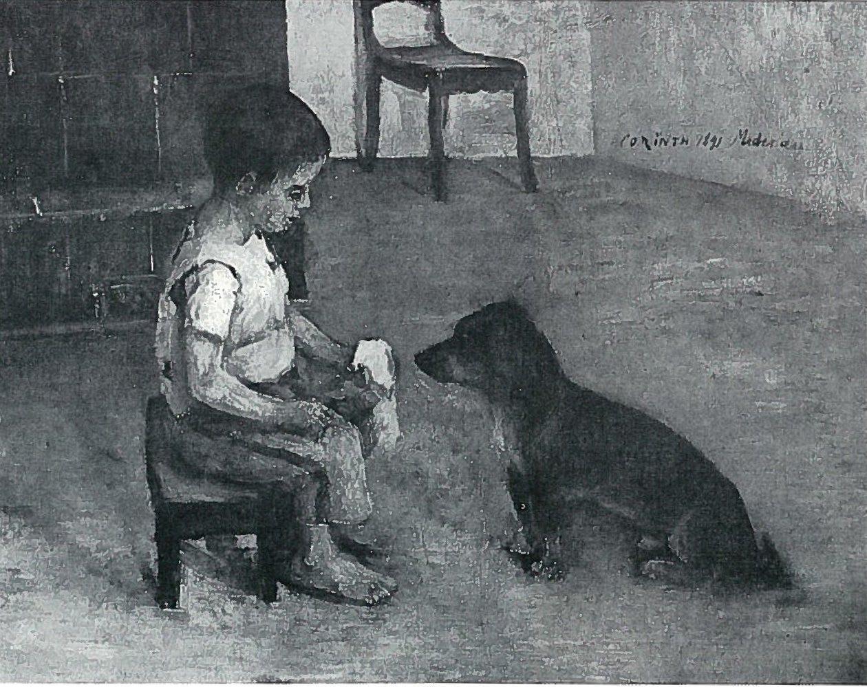 Kind met boterham en hond door Lovis Corinth