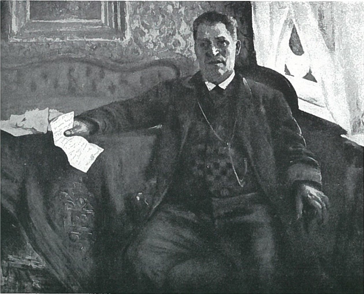 Portret van de vader Heinrich Corinth met brief door Lovis Corinth