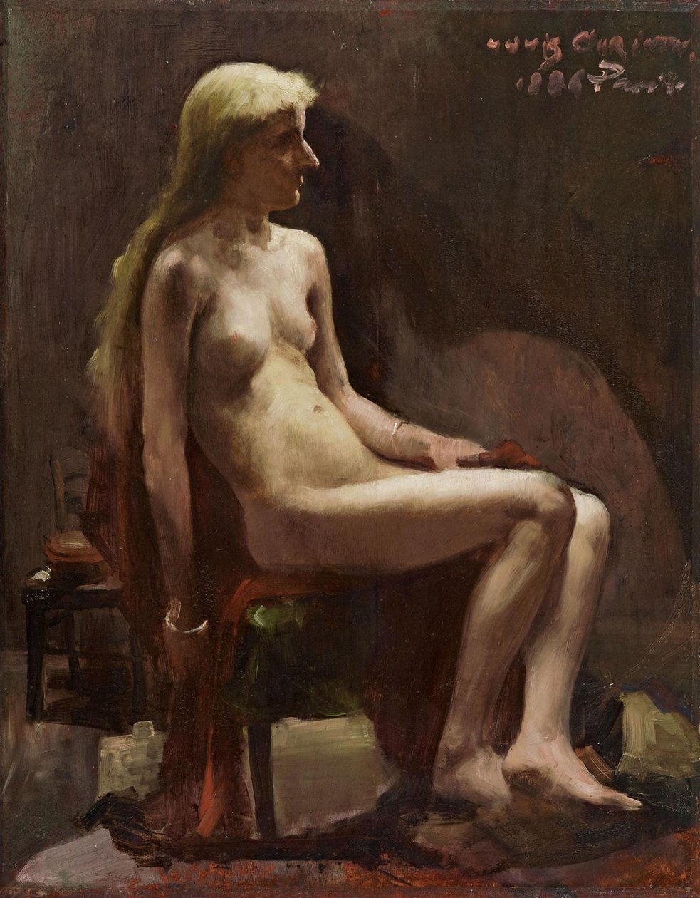 Zittende vrouwelijke naakt door Lovis Corinth