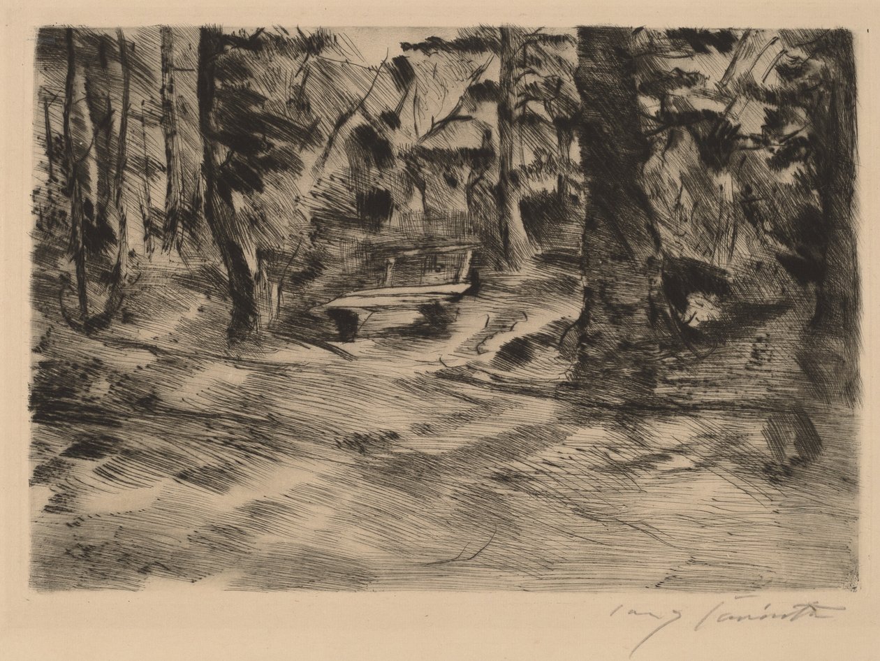 Bank in het bos II, 1917 door Lovis Corinth