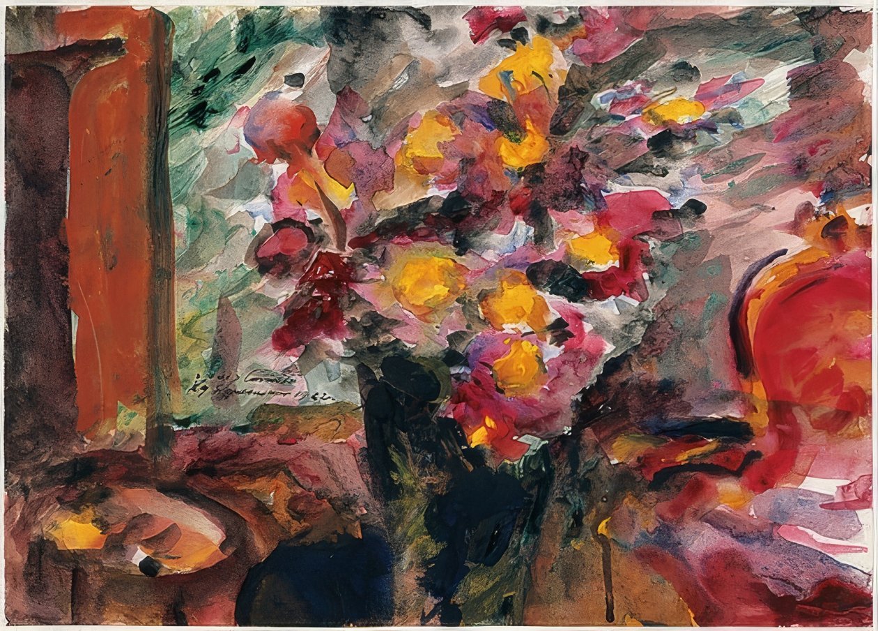 Bloemenvaas op een tafel door Lovis Corinth