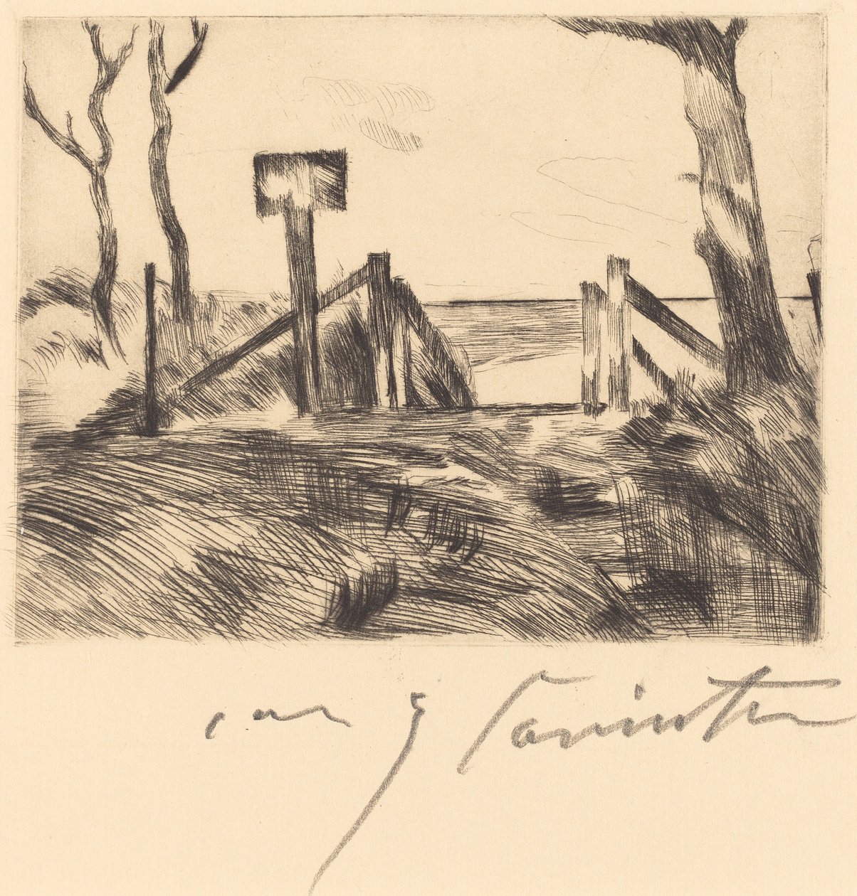 Brug met bord, 1916 door Lovis Corinth